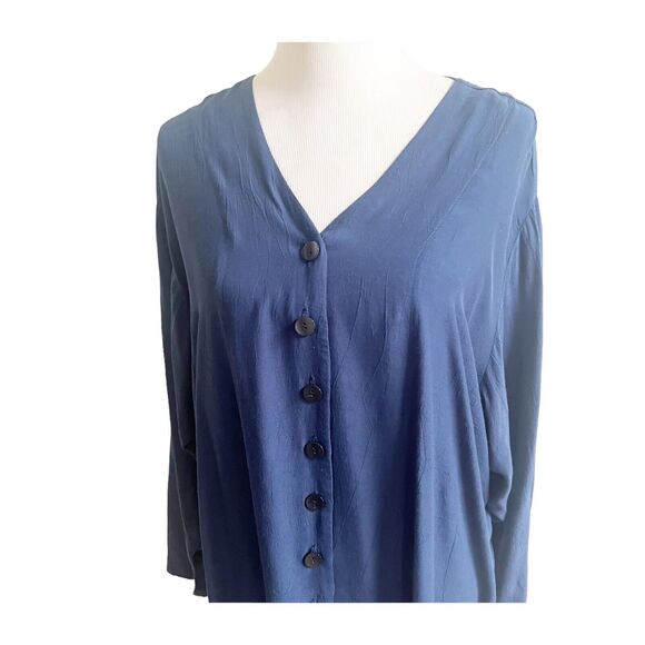 Express Button Front Relaxed Lagenlook Navy Tunic Size Large Minimalist - Picture 7 of 12